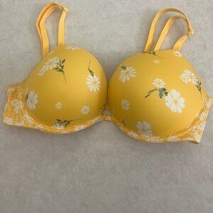 Yellow Floral Bra with Pink Interior